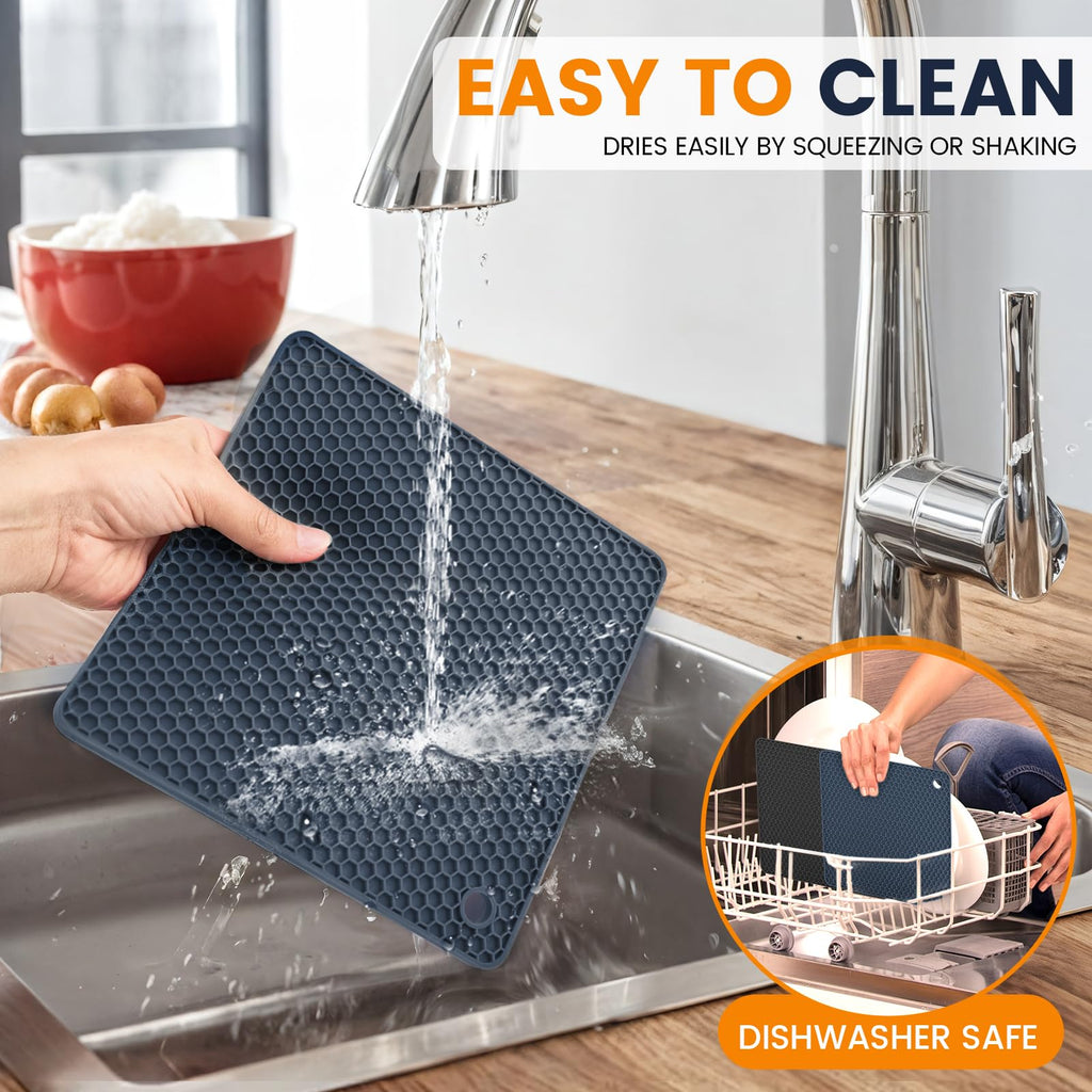 Silicone Trivet Mats 4 Heat Resistant Pot Holders Multipurpose Non-Slip Hot Pads for Kitchen Potholders, Drying mat, Jar Opener, Spoon Holder, Coaster(Dark Grey)