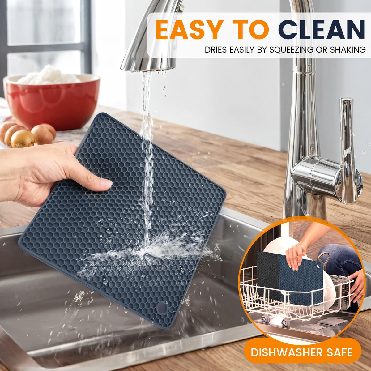 Silicone Trivet Mats 4 Heat Resistant Pot Holders Multipurpose Non-Slip Hot Pads for Kitchen Potholders, Drying mat, Jar Opener, Spoon Holder, Coaster(Dark Grey)