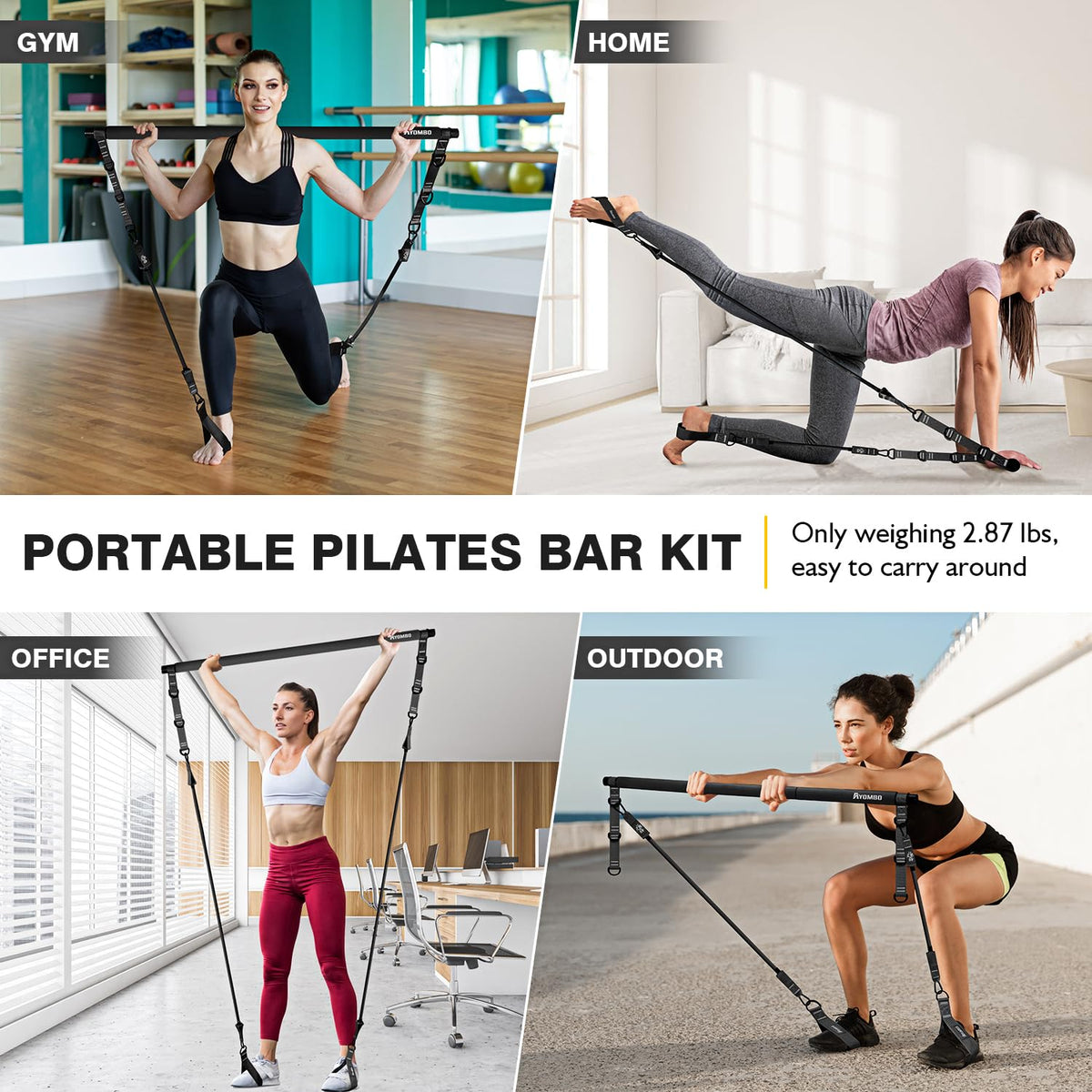 Pilates Bar Kit with Resistance Bands, Adjustable Pink Workout Set