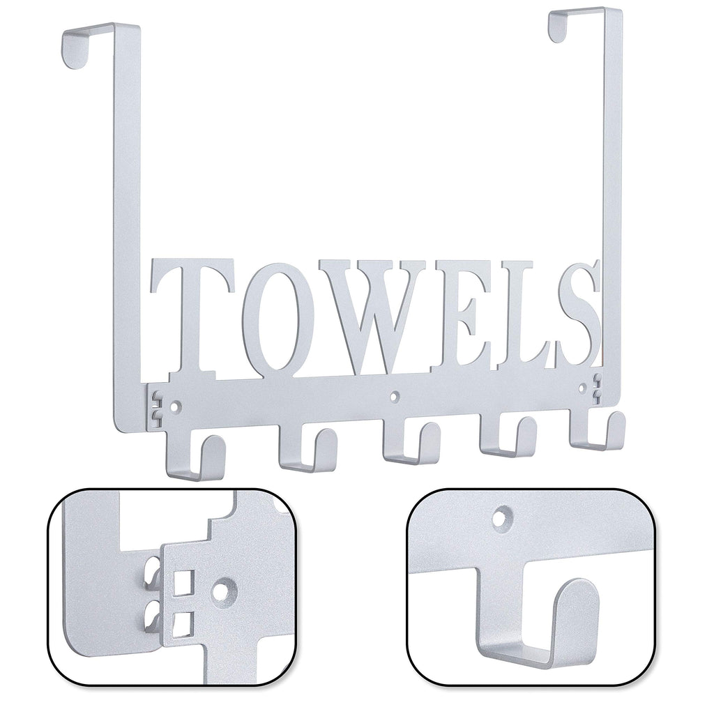 Kuhome Over The Door Hooks, Towel Holder for Bathroom, Door Mount Towel Rack Towel Hooks for Bedroom Beach Towels Bathrobe Wall Mount Hang on The Door Cabinet Cupboard Metal Sandblasted (Black)