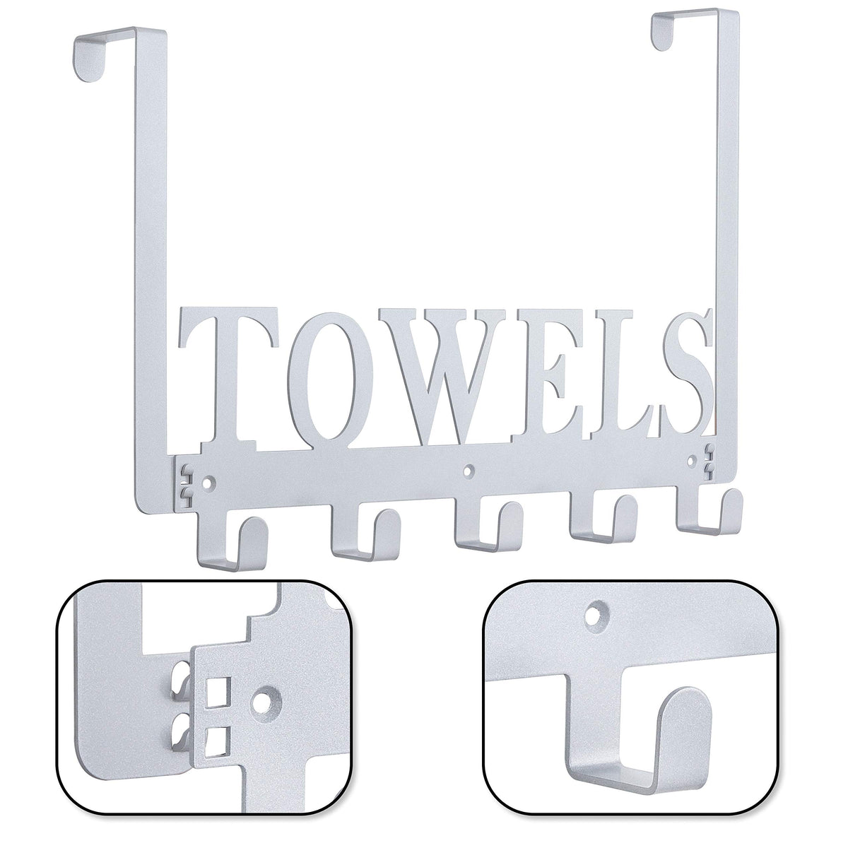 Kuhome Over The Door Hooks, Towel Holder for Bathroom, Door Mount Towel Rack Towel Hooks for Bedroom Beach Towels Bathrobe Wall Mount Hang on The Door Cabinet Cupboard Metal Sandblasted (Black)
