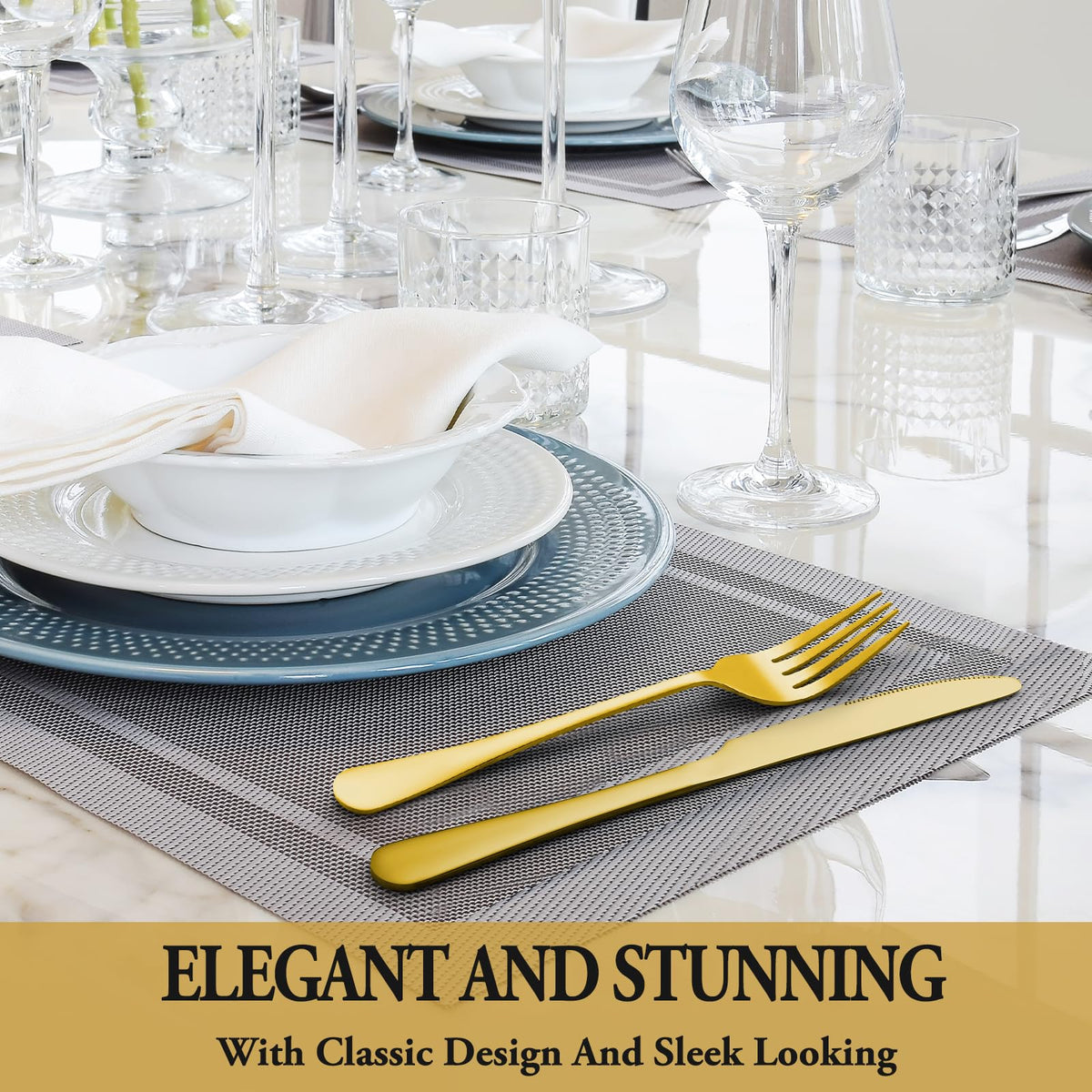 24 Pcs Silverware Set with Steak Knives for 4, Stainless Steel Flatware Set, Mirror Polished Cutlery Utensil Sets, Home Kitchen Eating Tableware, Dishwasher Safe