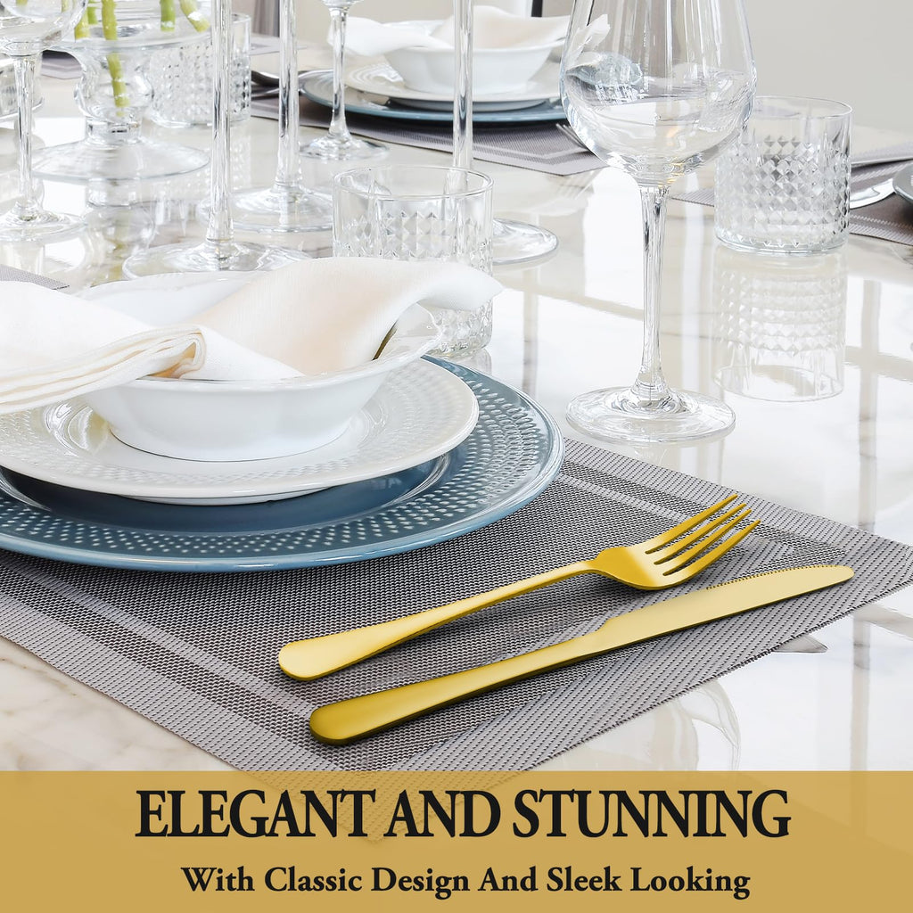 24 Pcs Silverware Set with Steak Knives for 4, Stainless Steel Flatware Set, Mirror Polished Cutlery Utensil Sets, Home Kitchen Eating Tableware, Dishwasher Safe