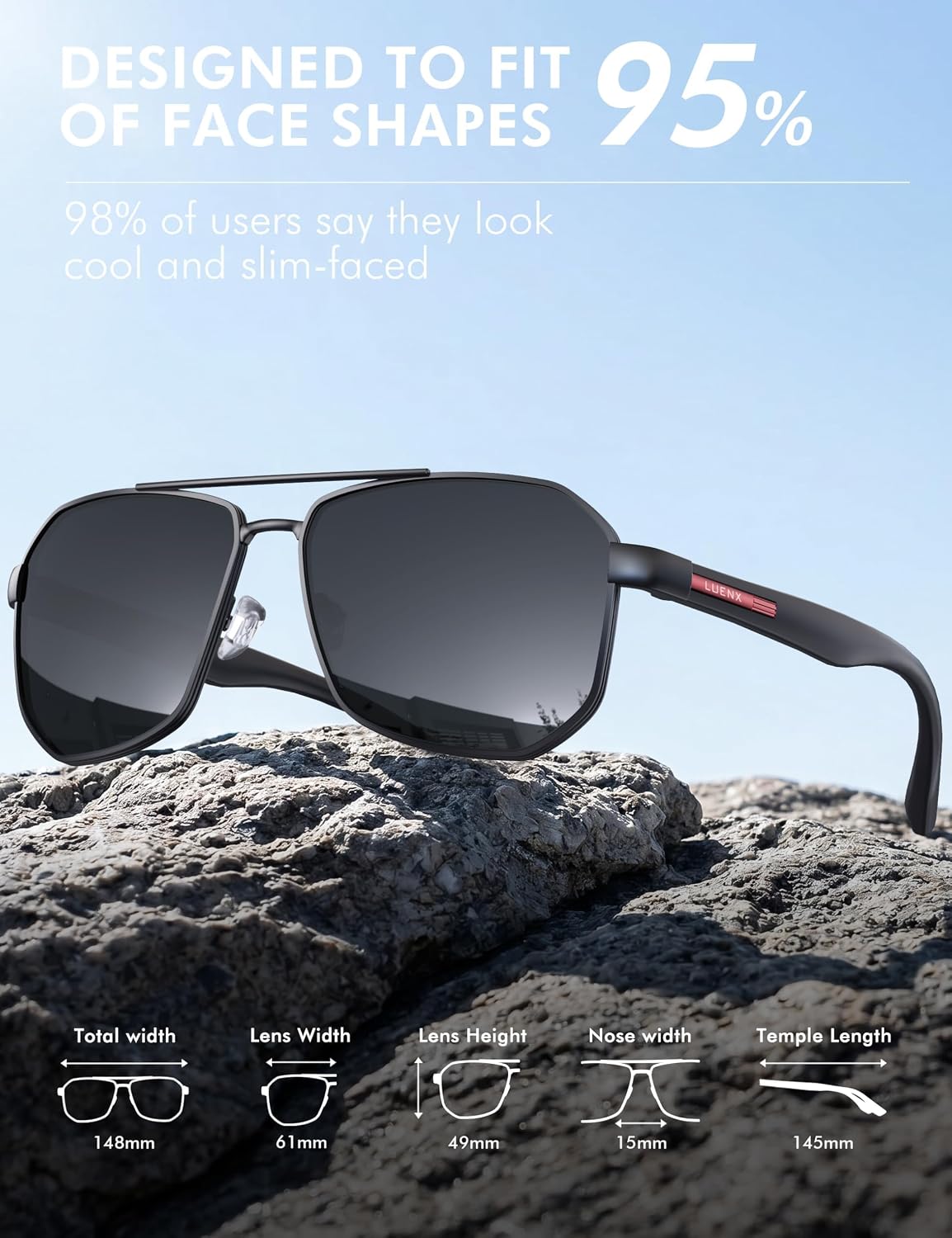 LUENX Aviator Polarized Sunglasses for Men: Square UV400 Driving