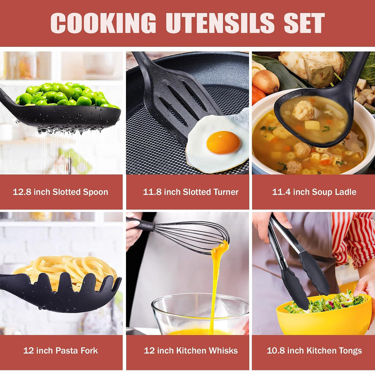 Kitchen Utensils Set,18-Piece Cooking Utensils and Knife Set,Black
