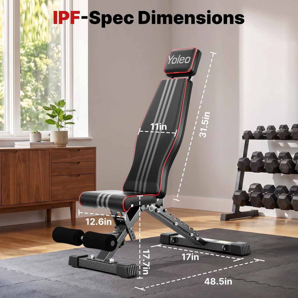 YOLEO Adjustable Weight Bench, ASTM-Certified 827LBS