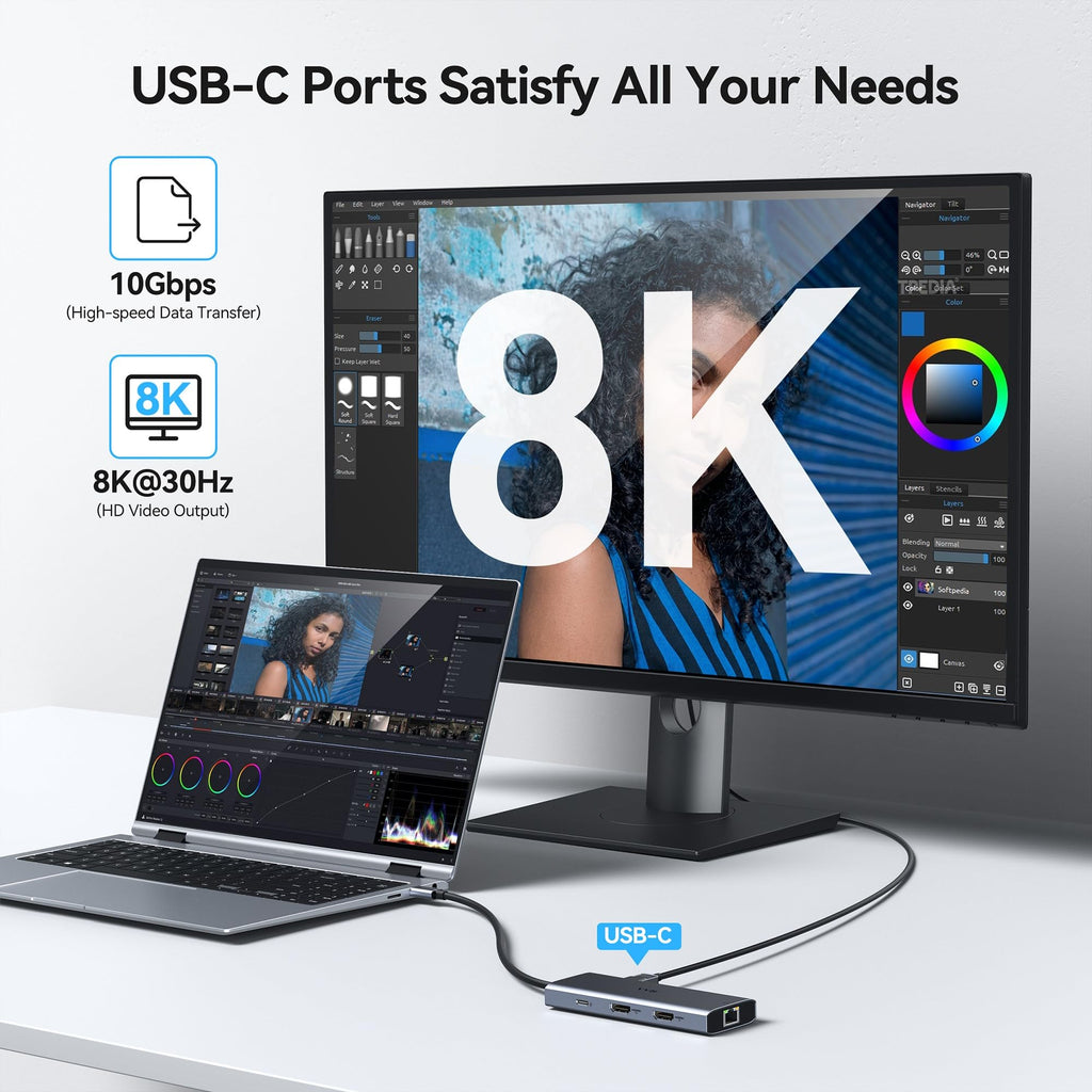 USB C Laptop Docking Station Dual Monitor HDMI USB C Hub Multiport Adapter