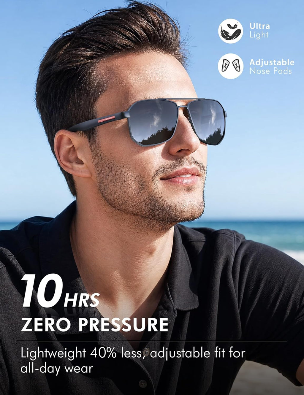 LUENX Aviator Polarized Sunglasses for Men: Square UV400 Driving