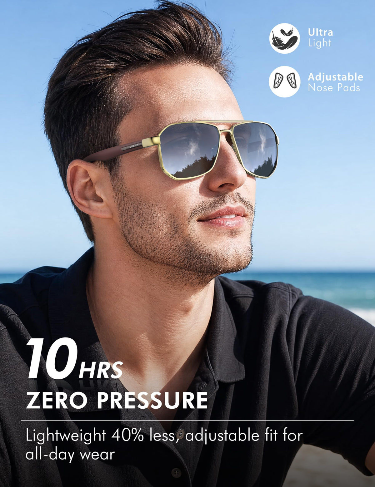LUENX Aviator Polarized Sunglasses for Men: Square UV400 Driving