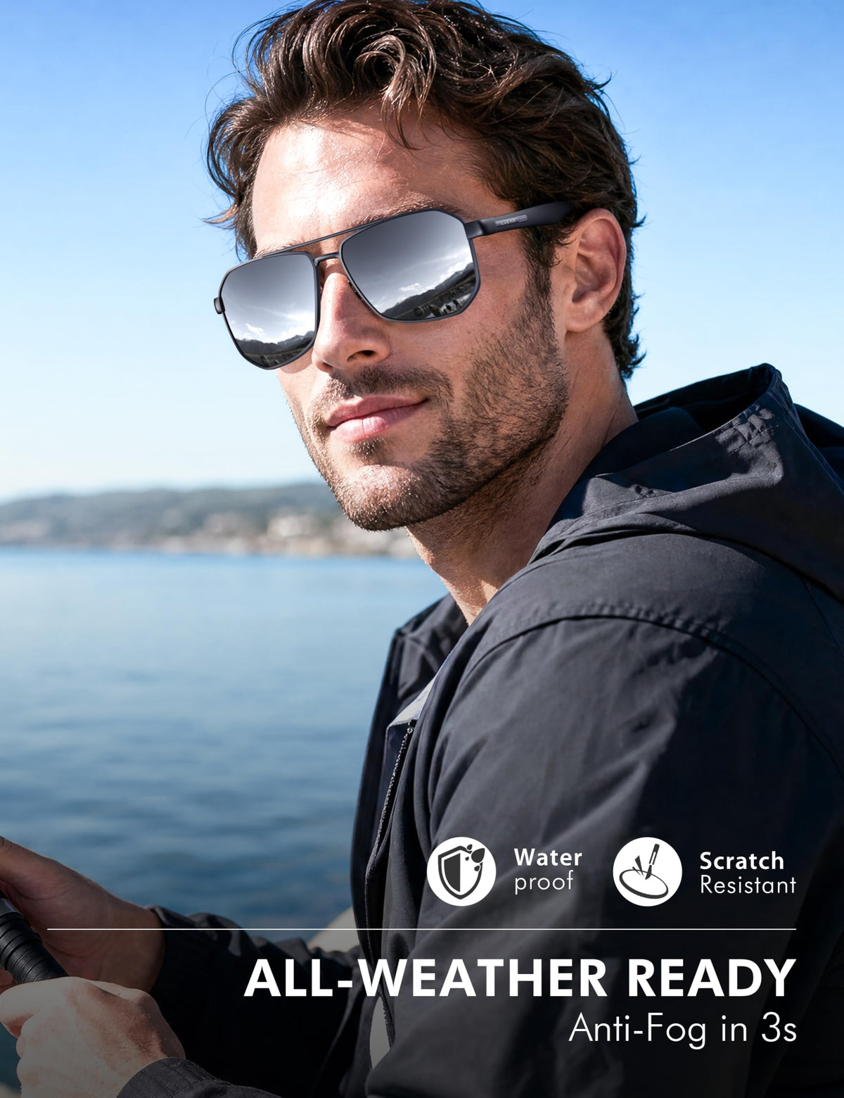 LUENX Aviator Polarized Sunglasses for Men: Square UV400 Driving