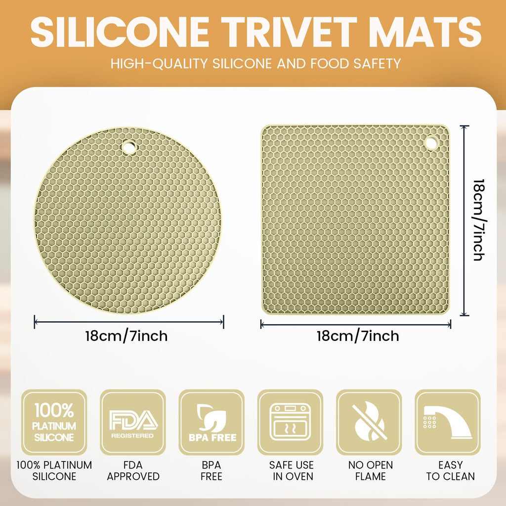 Silicone Trivet Mats 4 Heat Resistant Pot Holders Multipurpose Non-Slip Hot Pads for Kitchen Potholders, Drying mat, Jar Opener, Spoon Holder, Coaster(Dark Grey)