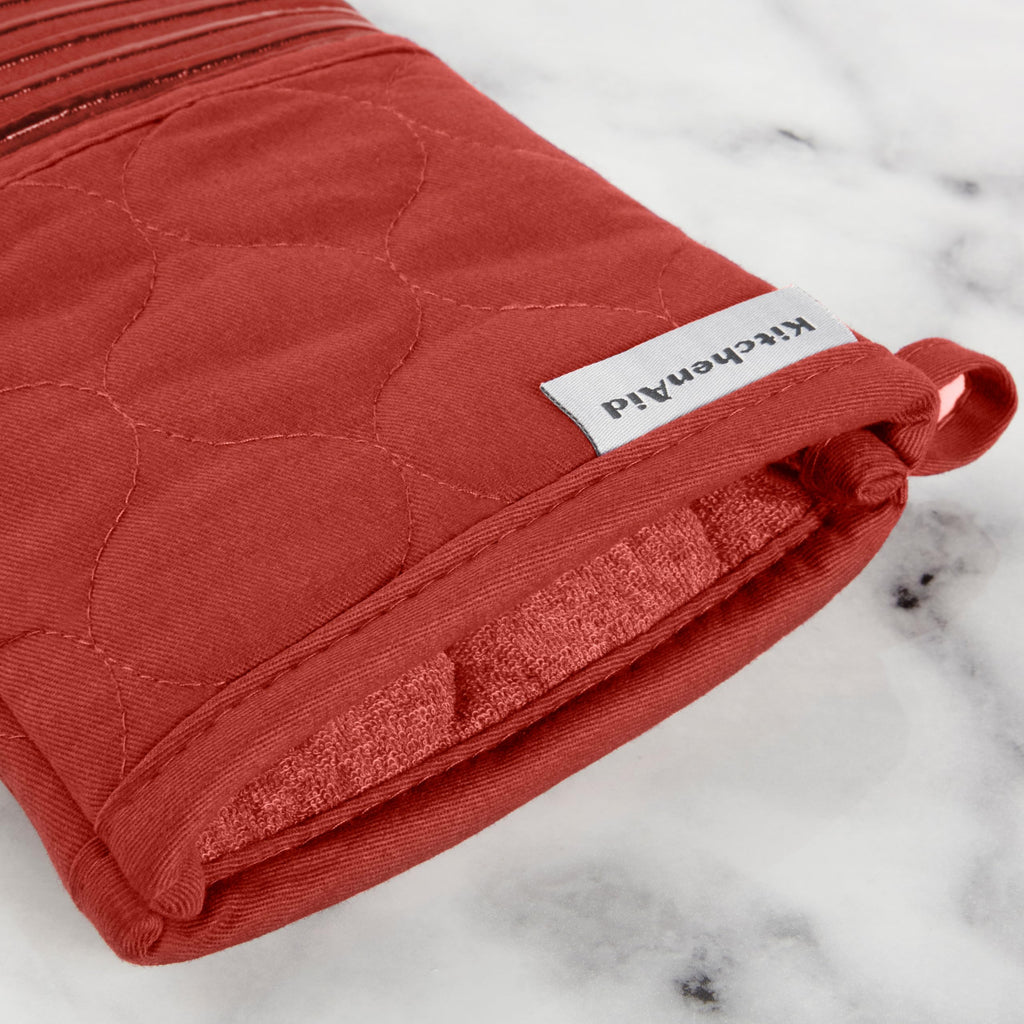 KITCHENAID Quilted Cotton Terry Cloth Oven Mitt, Pot Holder, Kitchen Towel 4-Pack Set, Heat Resistant, Silicone Grip, 16"x26", 7"x13" & 7"x10", Milkshake Tan