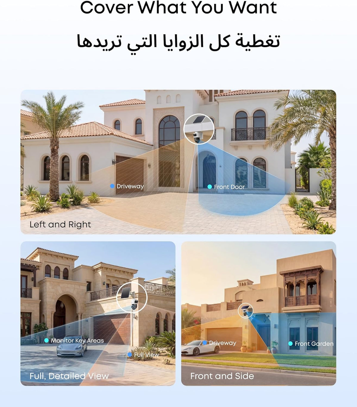 يوفي سيكيوريتي كاميرا مراقبة لاسلكية للاماكن الخارجية من يوفي كام S4، كاميرا مراقبة تعمل بالطاقة الشمسية، كاميرا ثلاثية العدسات-PTZ، 4K UHD، دوران وامالة 360 درجة، تتبع تلقائي، تكبير هجين 8 × رؤية