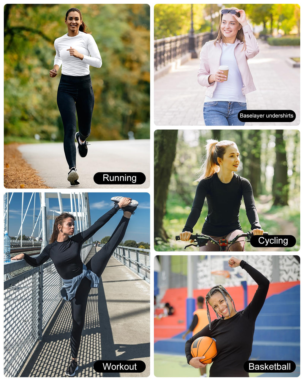 5 Pack Women's Compression Shirts Long Sleeve for Workout & Baselayer