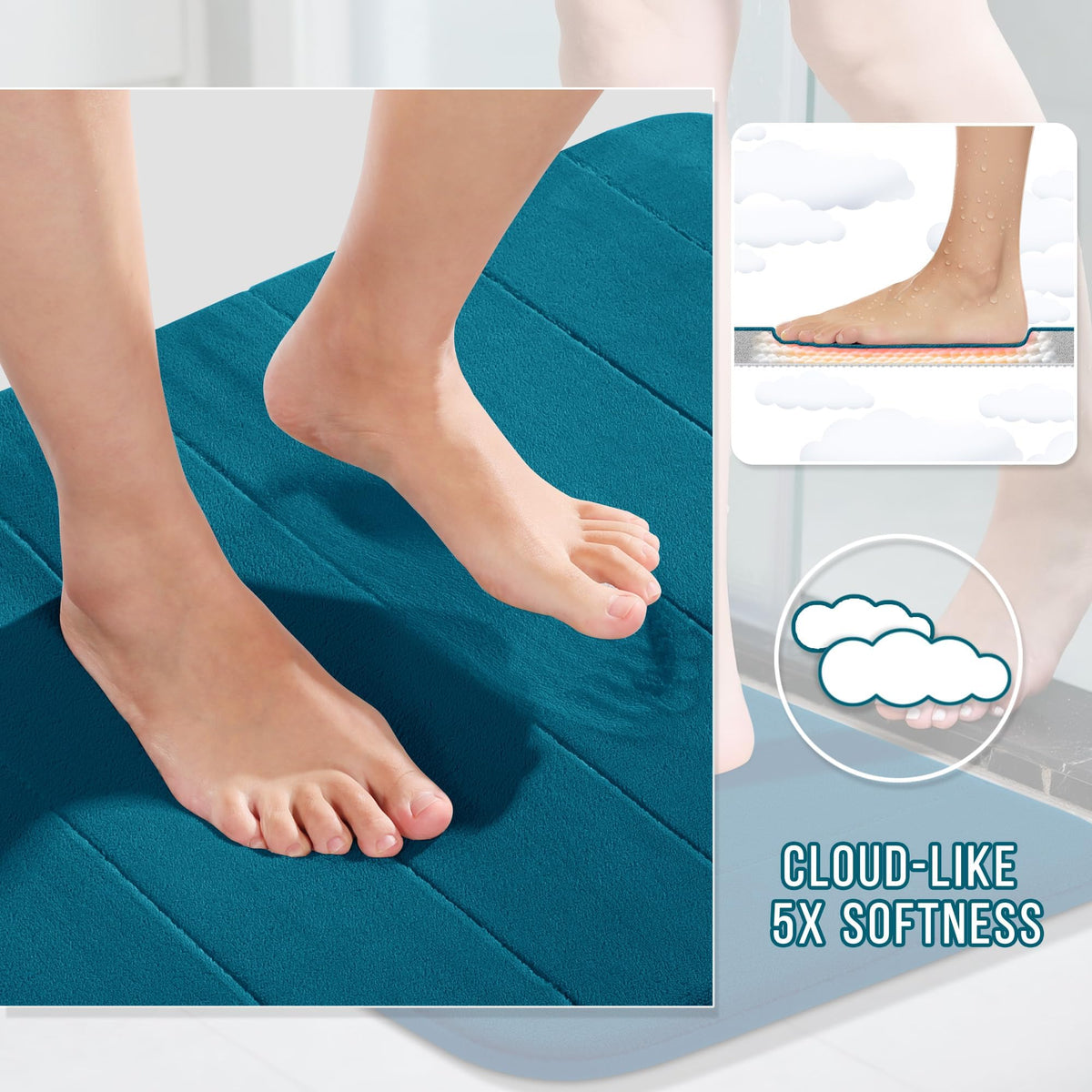 Yimobra Memory Foam Bath Mat Set 3 Pieces- Super Soft Absorbent Quick Dry Bathroom Rug Sets, Machine Washable Non Slip Floor Carpet for Tub Shower, Vanity & Toilet Base, Gray