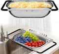 Over the Sink Colander - Strainers and Colanders - Sink Strainer Basket - Expandable Fine Mesh Strainer with Rubber Grip for Veggie, Fruits, Pasta, Home Kitchen Essentials (9.5W x 13.4-21.3L x 3.3H)