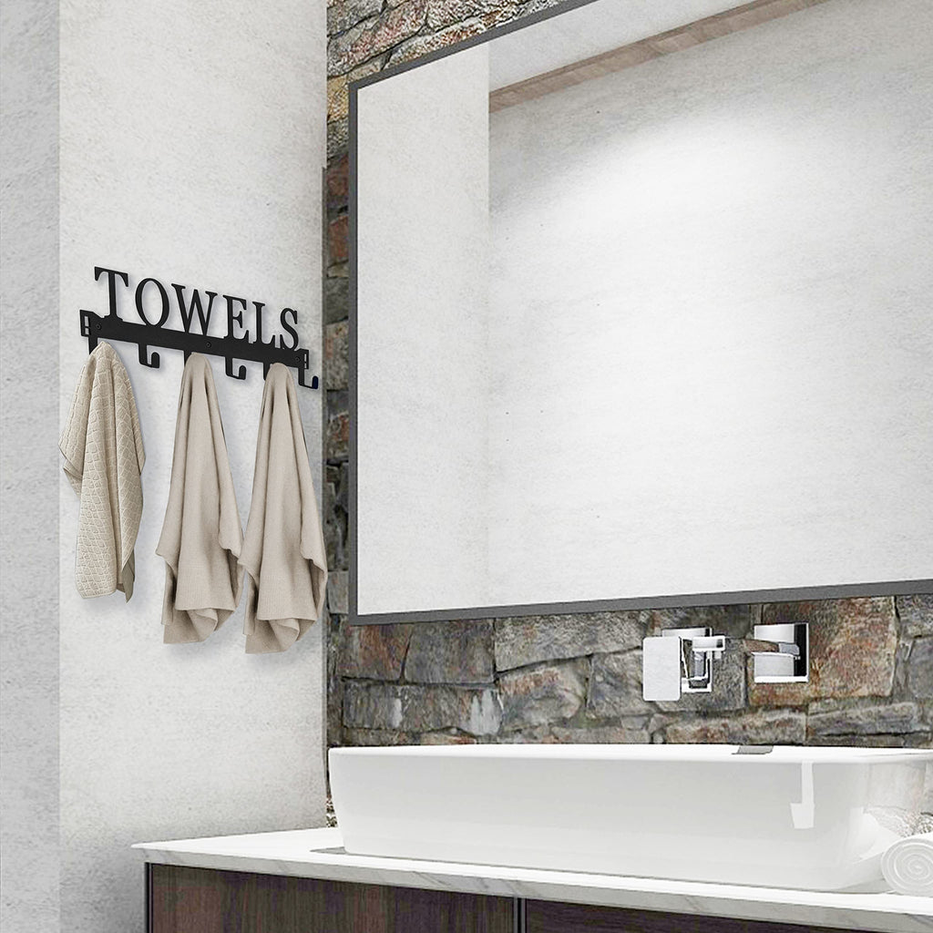 Kuhome Over The Door Hooks, Towel Holder for Bathroom, Door Mount Towel Rack Towel Hooks for Bedroom Beach Towels Bathrobe Wall Mount Hang on The Door Cabinet Cupboard Metal Sandblasted (Black)