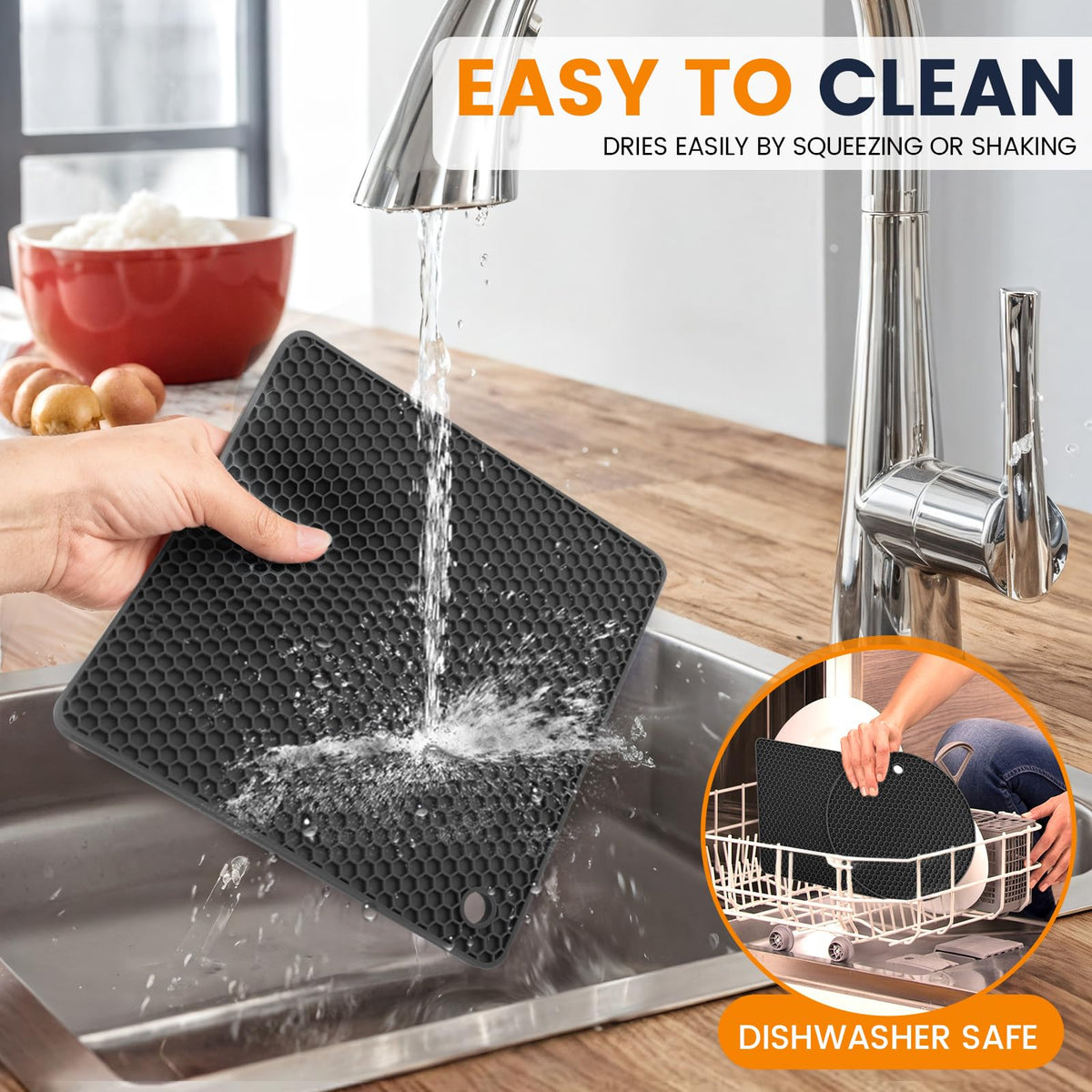 Silicone Trivet Mats 4 Heat Resistant Pot Holders Multipurpose Non-Slip Hot Pads for Kitchen Potholders, Drying mat, Jar Opener, Spoon Holder, Coaster(Dark Grey)