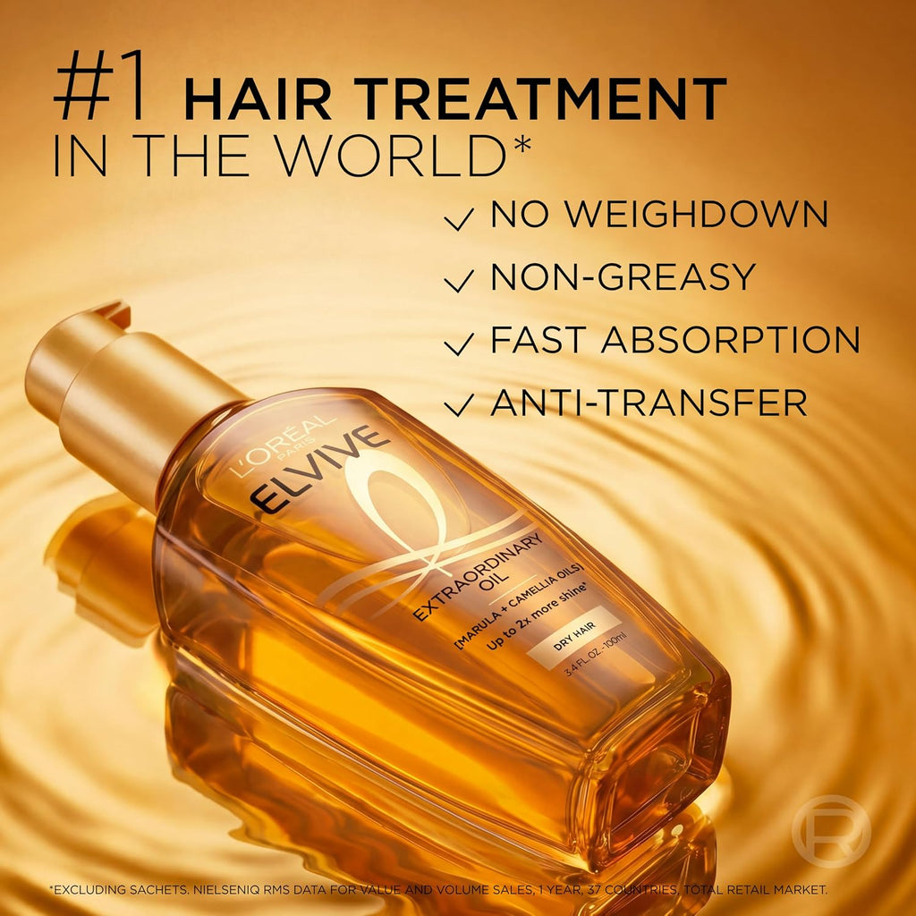 L'Oreal Paris Elvive Extraordinary Oil, Multi-Use Hair Oil, 3.4 Fl Oz