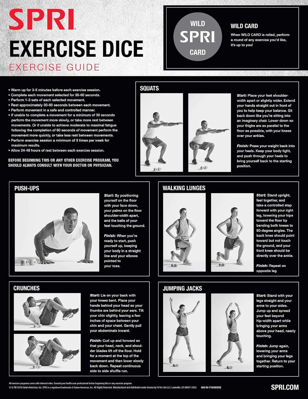 SPRI Exercise Dice, Group Fitness Game, 6-Sided with Carry Bag