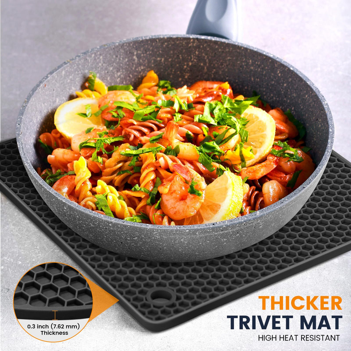 Silicone Trivet Mats 4 Heat Resistant Pot Holders Multipurpose Non-Slip Hot Pads for Kitchen Potholders, Drying mat, Jar Opener, Spoon Holder, Coaster(Dark Grey)
