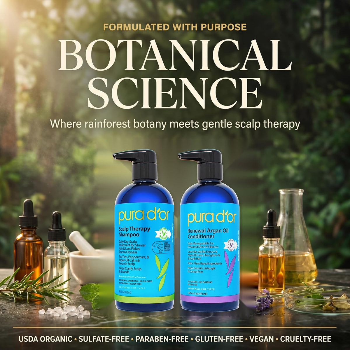 PURA D'OR Apple Cider Vinegar Shampoo & Conditioner Clarifying Set, 16oz x2