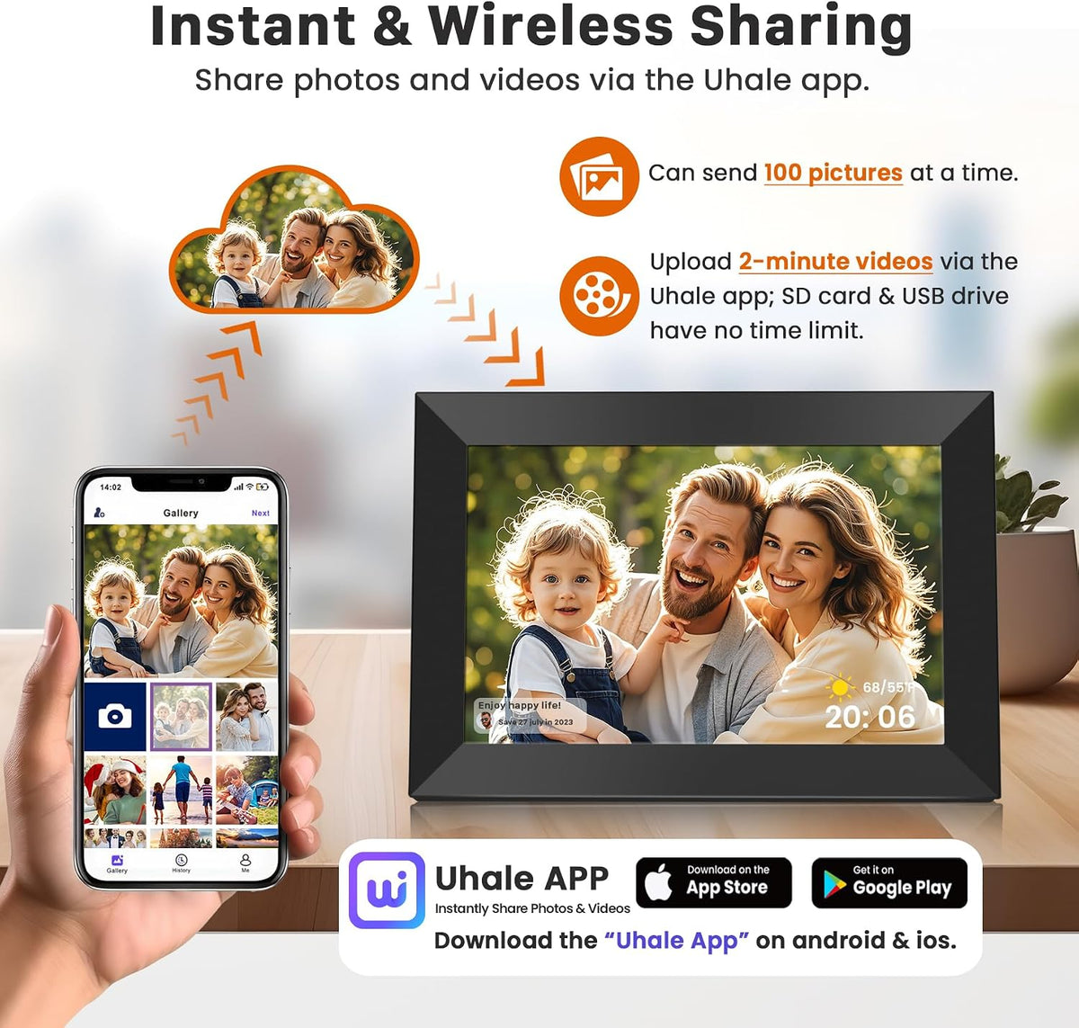 إطار صور رقمي من فانجور، إطار صور ذكي بشاشة لمس IPS HD مقاس 10.1 بوصة ودقة 1280×800 مع ذاكرة 32 جيجابايت، إطار صور إلكتروني ذكي مع تدوير تلقائي ومشاركة الصور والفيديو فوراً عبر تطبيق أوهالي من أي مكان