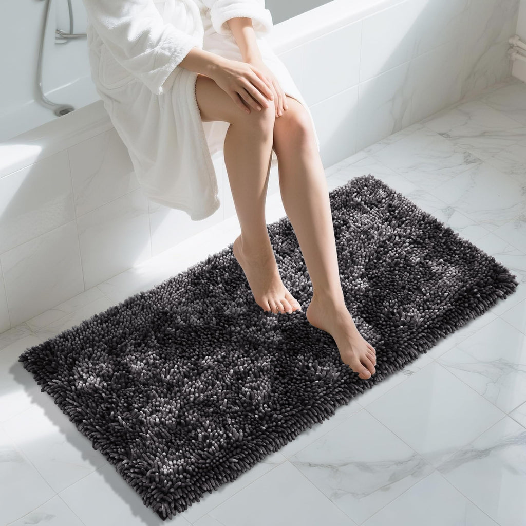 Yimobra Chenille Bathroom Rugs Non Slip, Extra Thick Soft Absorbent Bath Rug, Machine Washable Quick Dry Bath Mat for Bathroom Floor, Tub and Shower, Home Decor Accessories, 24x17, Khaki