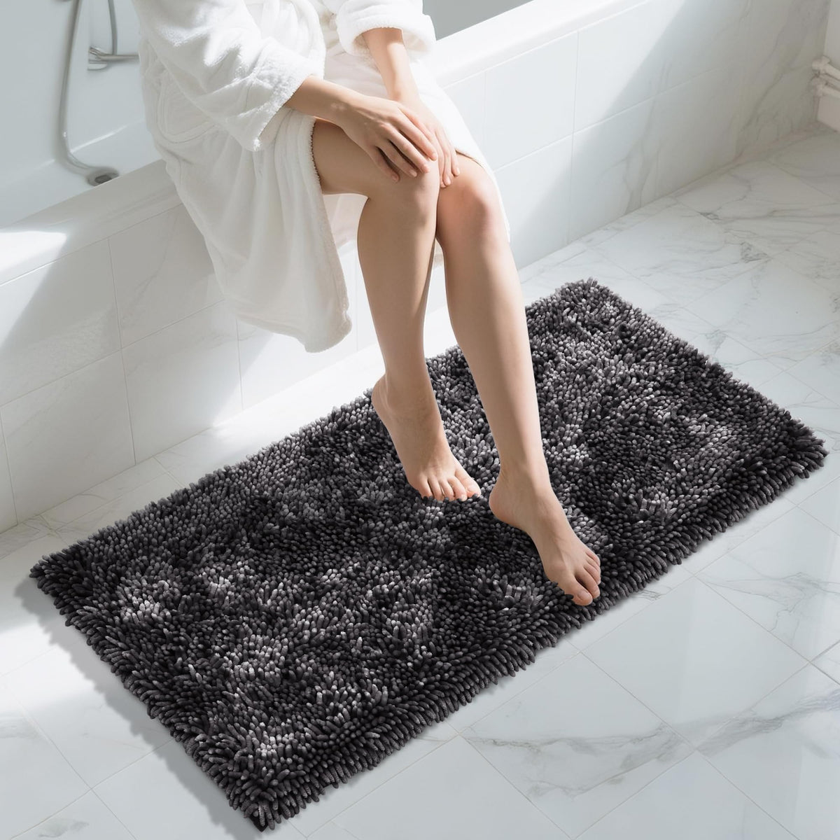 Yimobra Chenille Bathroom Rugs Non Slip, Extra Thick Soft Absorbent Bath Rug, Machine Washable Quick Dry Bath Mat for Bathroom Floor, Tub and Shower, Home Decor Accessories, 24x17, Khaki