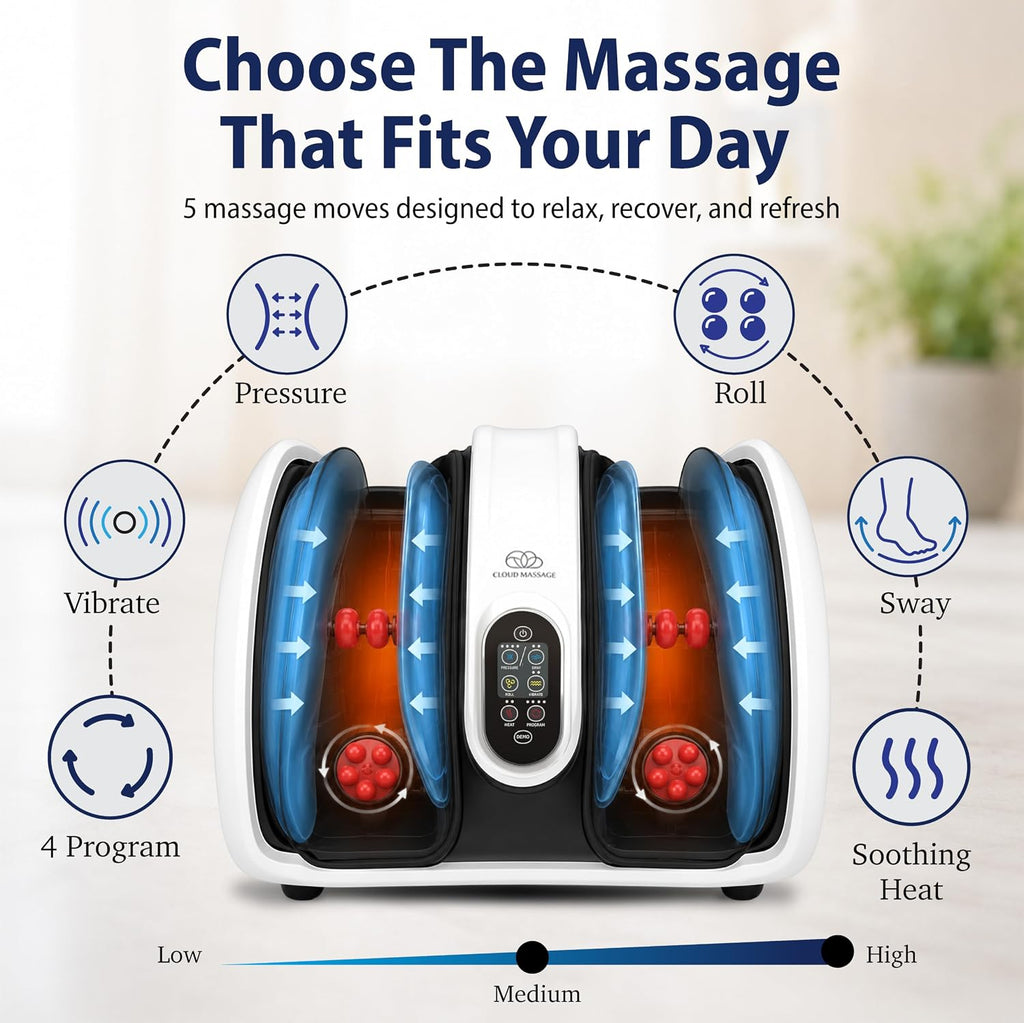 Cloud Massage Shiatsu Foot Massager with Heat, Standard Size, White