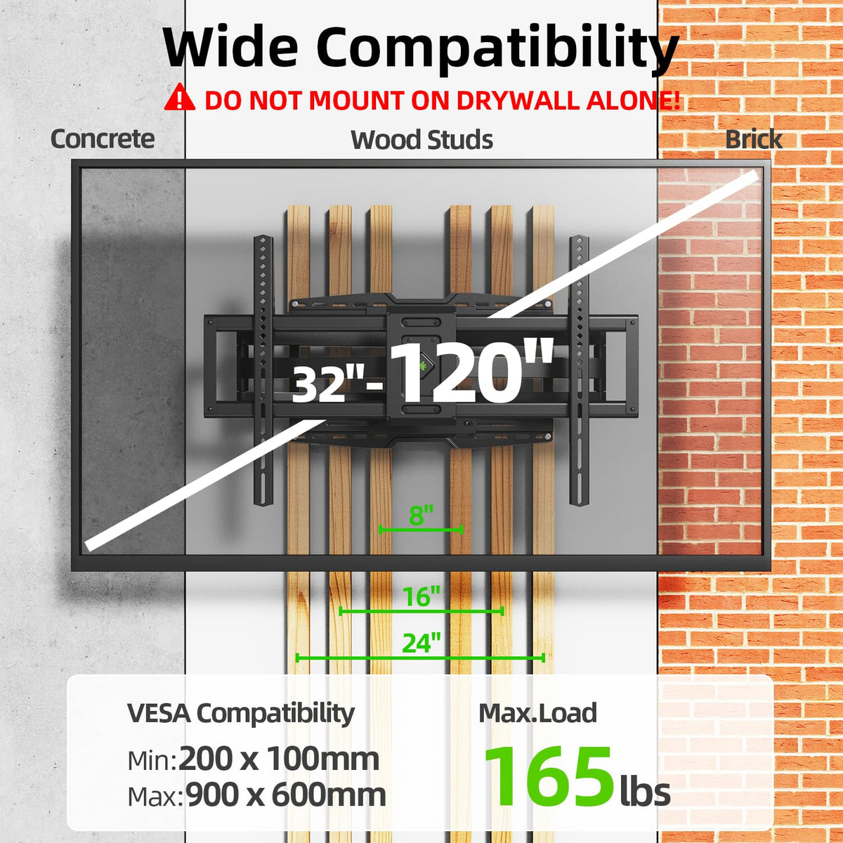 USX MOUNT Full Motion TV Wall Mount for Large TVs 42-97 Inch up to 150 lbs