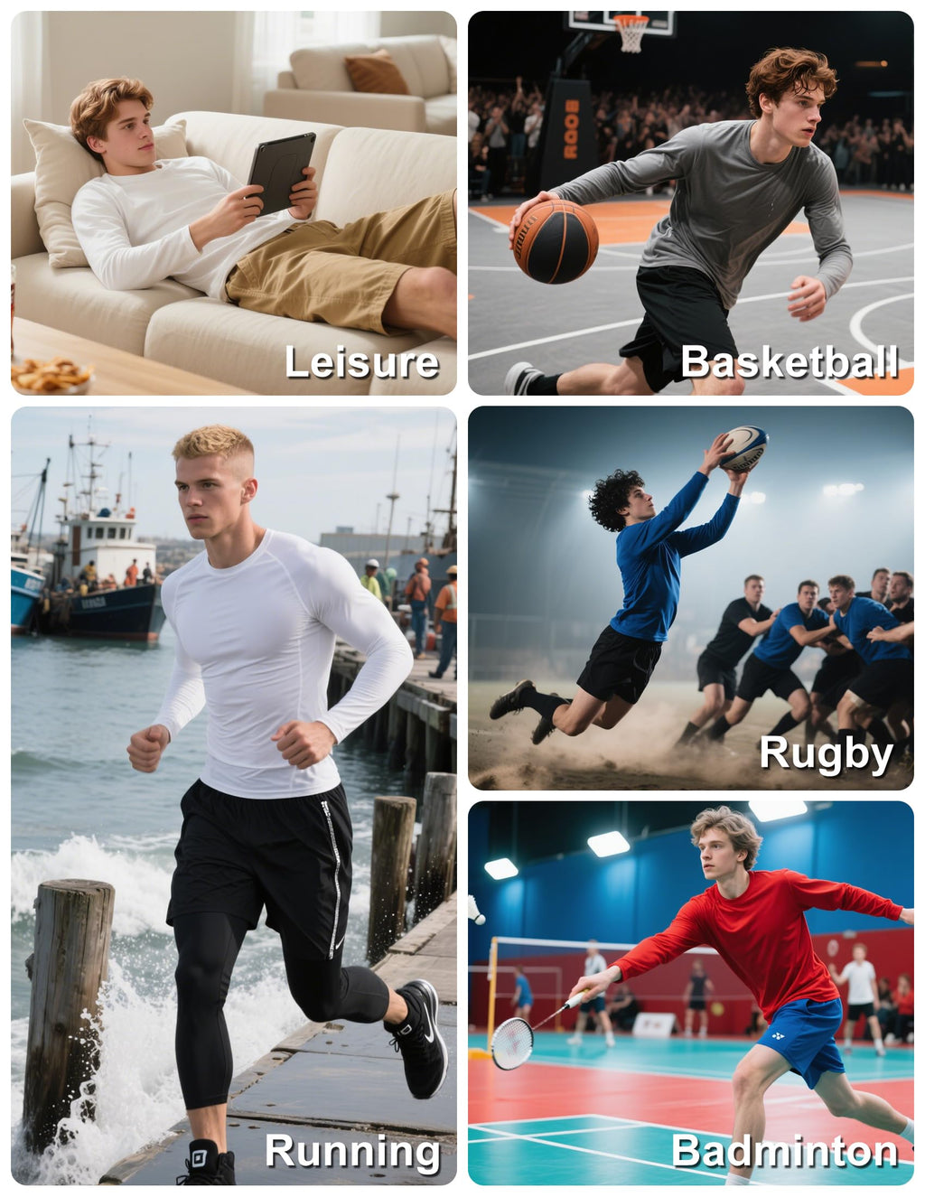 OYGSieg 6/7 Pack Men's Quick Dry Long Sleeve UPF50+ Sun Shirts
