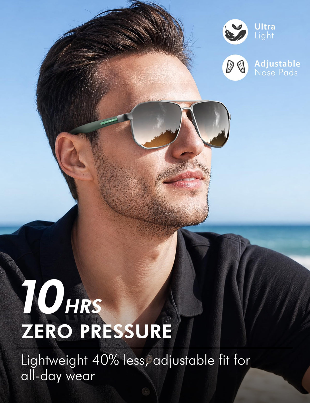 LUENX Aviator Polarized Sunglasses for Men: Square UV400 Driving
