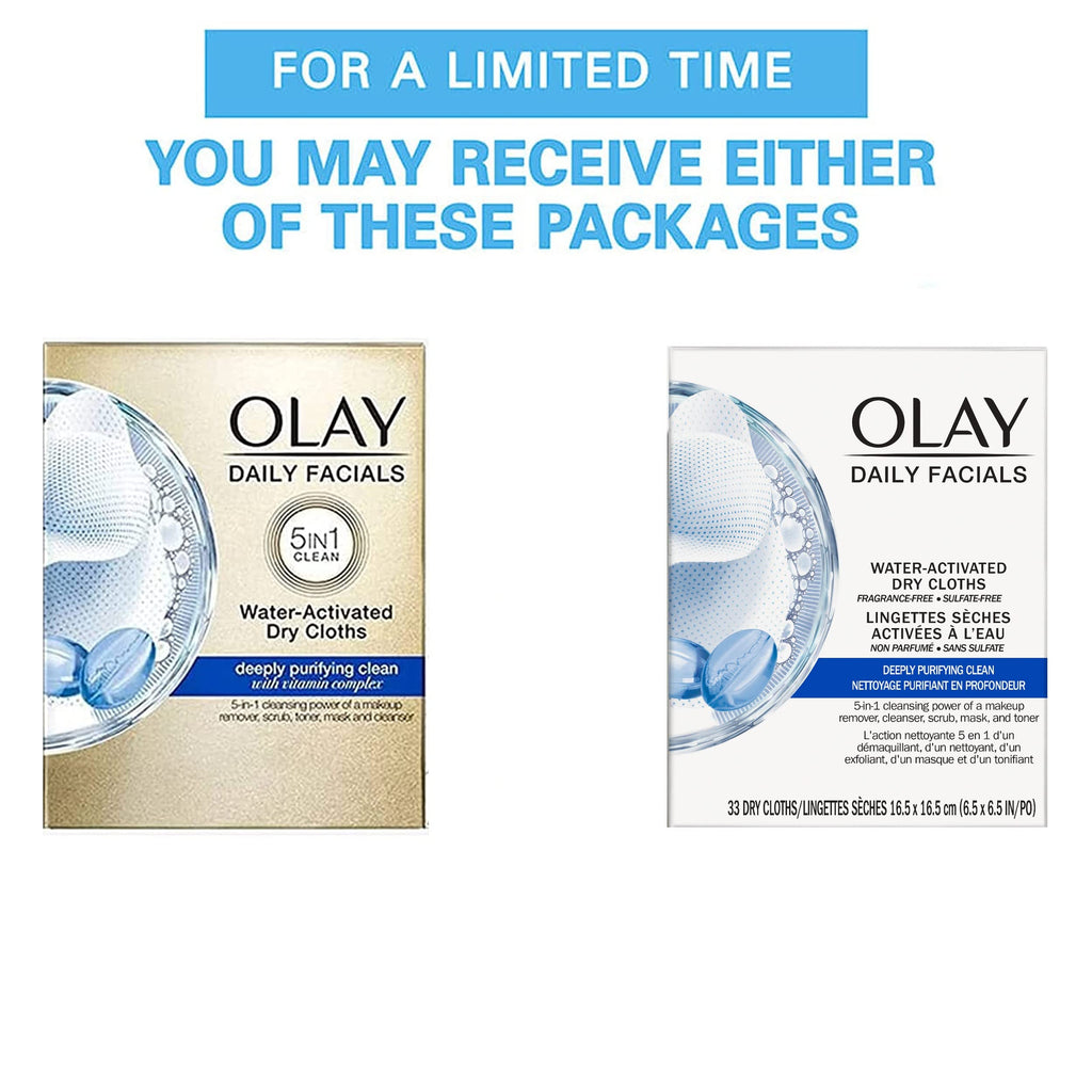 Olay Makeup Remover Wipes, Daily Facials Deep Clean Face Cleanser for Normal to Oily Skin, Alcohol & Fragrance Free, Soft Face Wash Towels, Travel Essentials for Women, Convenient Dry Cloths, 66 ct