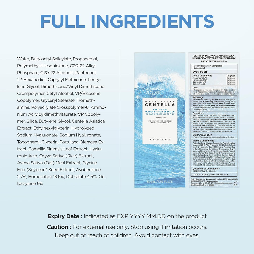 SKIN1004 Hyalu-Cica Water-Fit Sun Serum, Face Sunscreen, 1.69 fl.oz, 2 Pack