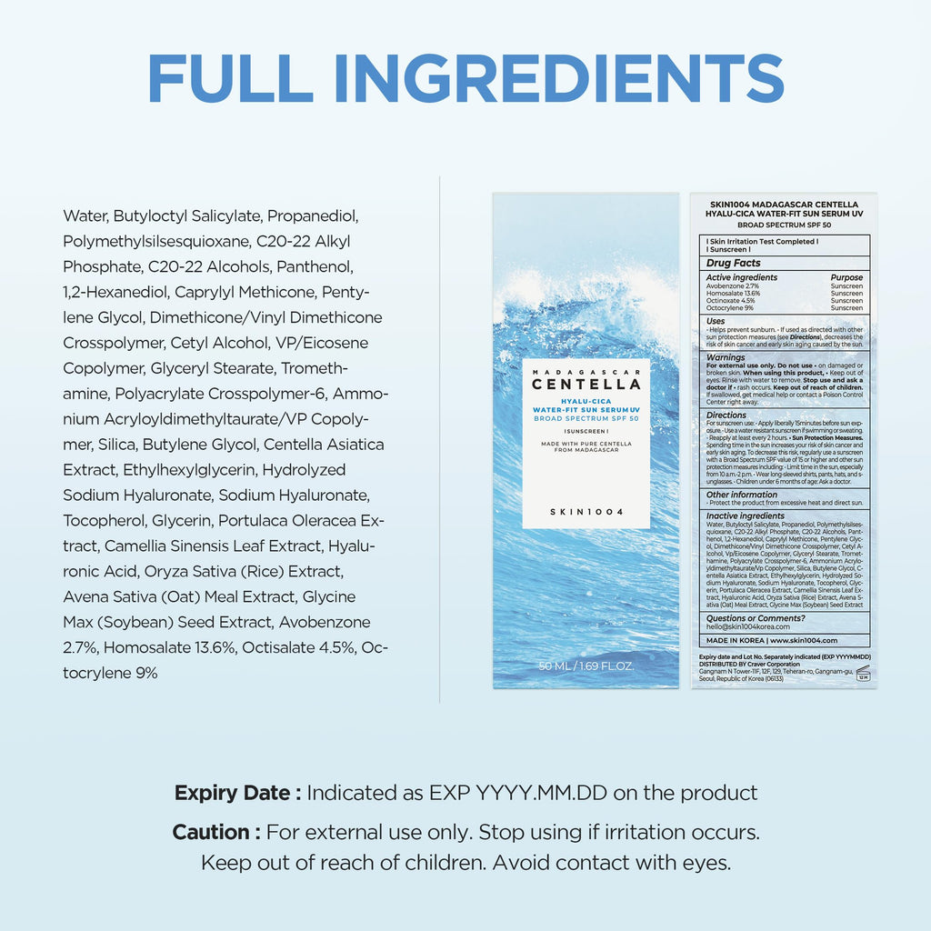 SKIN1004 Hyalu-Cica Water-Fit Sun Serum, Face Sunscreen, 1.69 fl.oz, 2 Pack