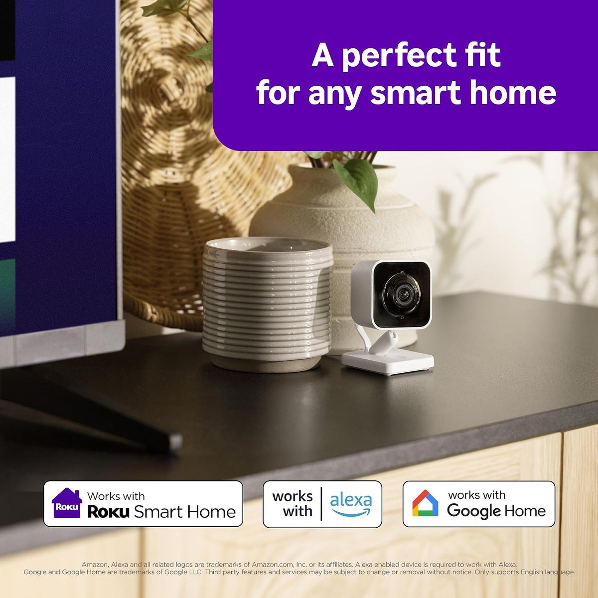 Roku Indoor Camera, Home Security with 1080p HD Color Night Vision, 2-Pack