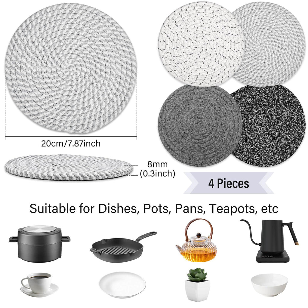 Tidponra Trivet Mats Set for Hot Dishes, 5 Heat Resistant Pot Holders Kitchen Counter, Table, Home Essentials, Anti Stain Hot Pads Plate Mats for Hot pots and Pans, 7 Inches