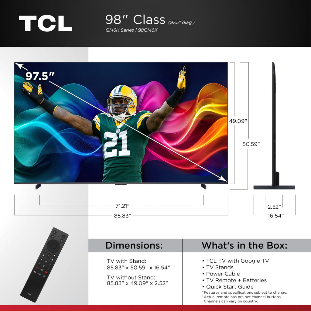 TCL 50 Inch QM6K Series QLED Mini LED 4K HDR Smart Google TV, 50QM6K