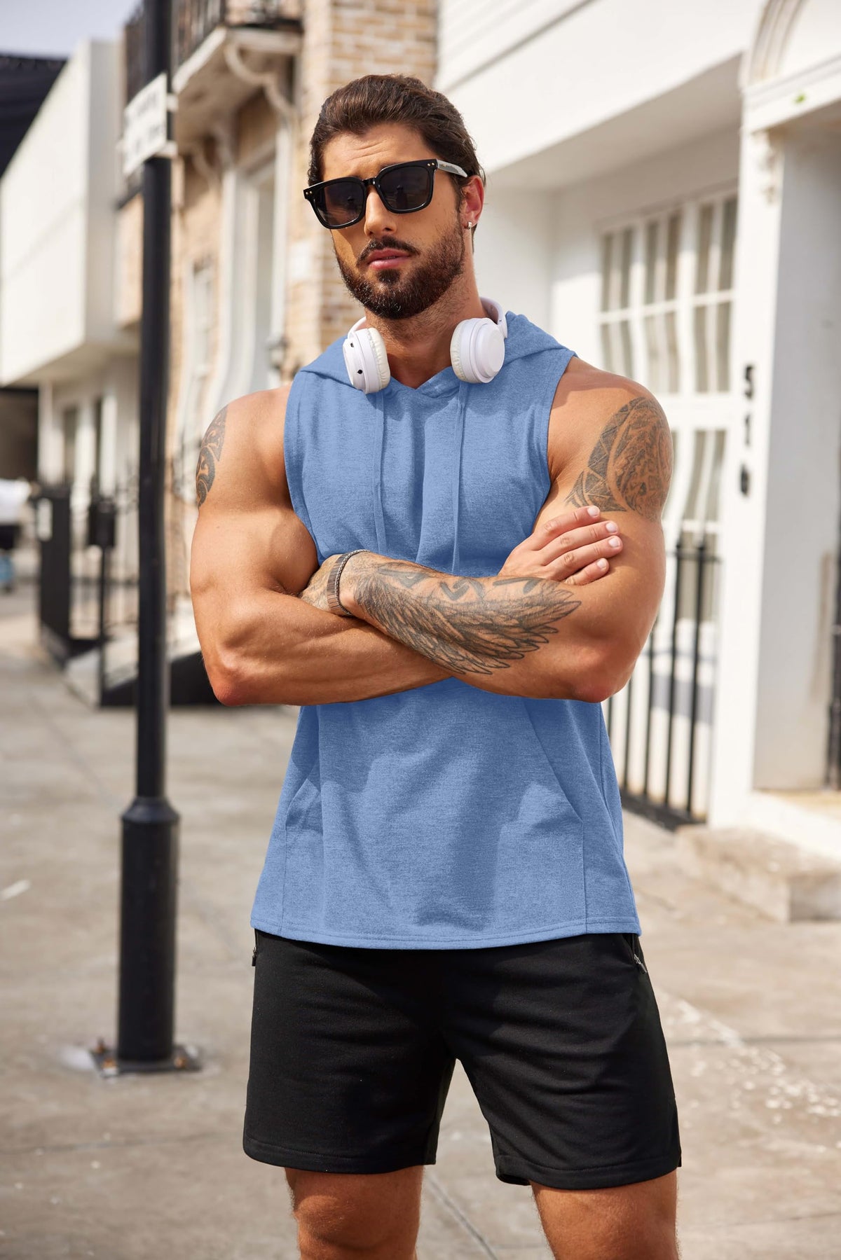 COOFANDY Men's Workout Hooded Tank Tops Bodybuilding Muscle Cut Off T Shirt Sleeveless Gym Hoodies