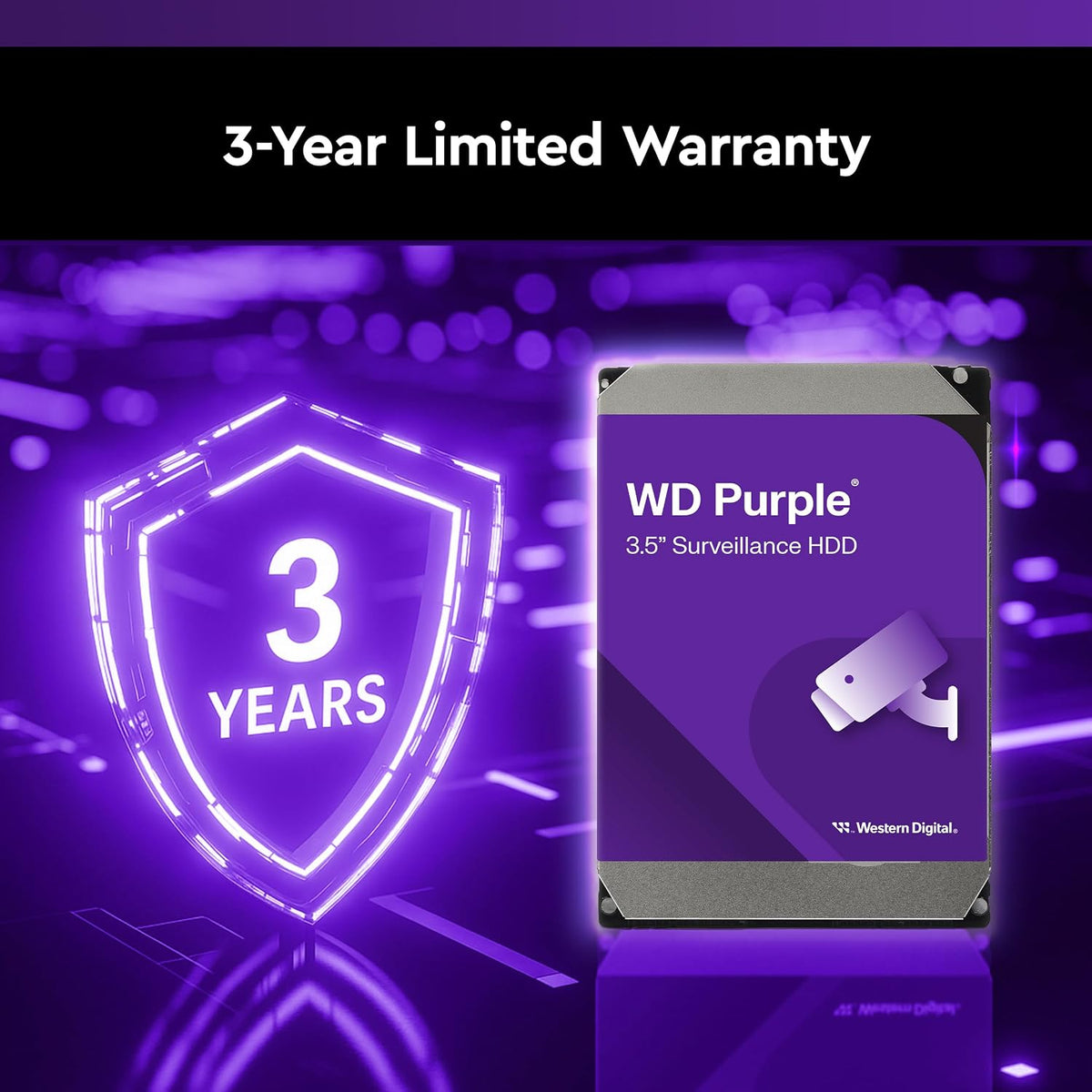 Western Digital 2TB WD Purple Surveillance Internal Hard Drive HDD, CMR, SATA 6 Gb/s, 64 MB Cache, 3.5" - WD23PURZ