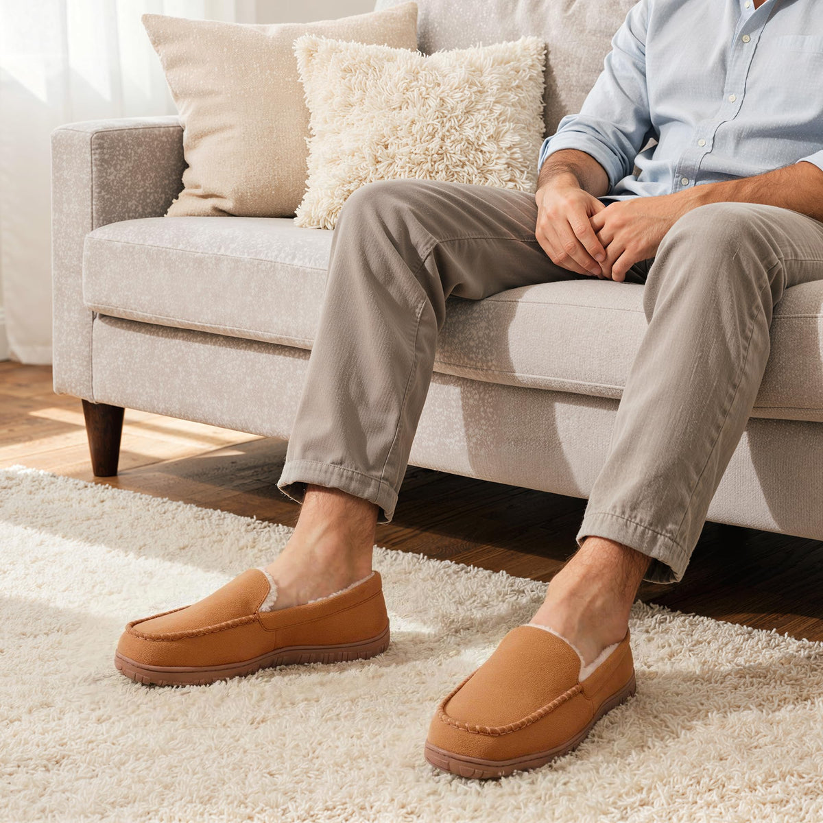shoeslocker Men's Slippers Indoor Outdoor Warm Soft Plush Memory Foam House Slippers for Men Comfortable Bedroom Moccasin Slipper Non-Slip