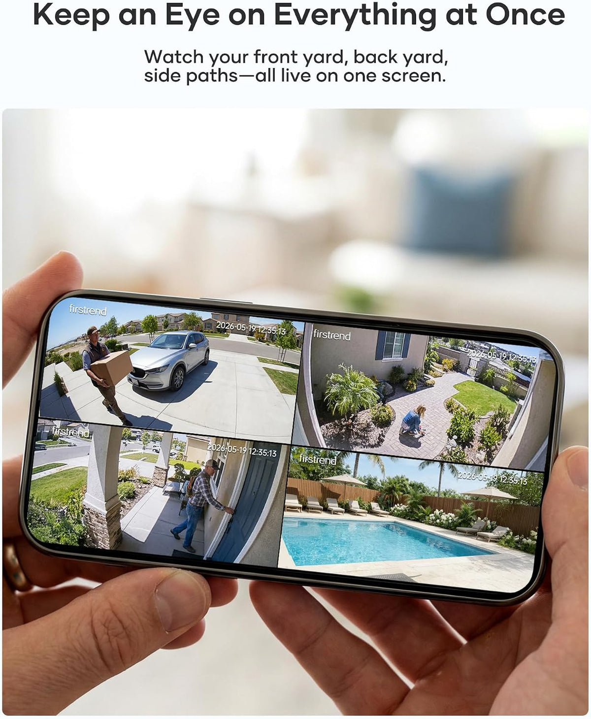 firstrend 2K QHD Solar Security Cameras Wireless Outdoor, Solar Powered