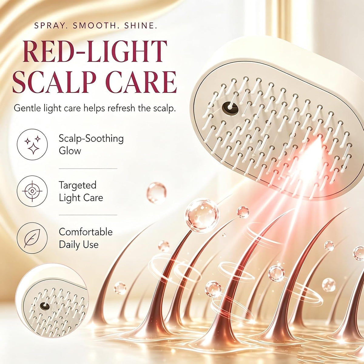 Women Electric Spray Air Cushion Massage Hair Comb, Self‑Cleaning Anti‑Tangle Anti‑Static Volumizing Brush, for Frizz Control Smooth Shine Daily Hair Care(Pink)