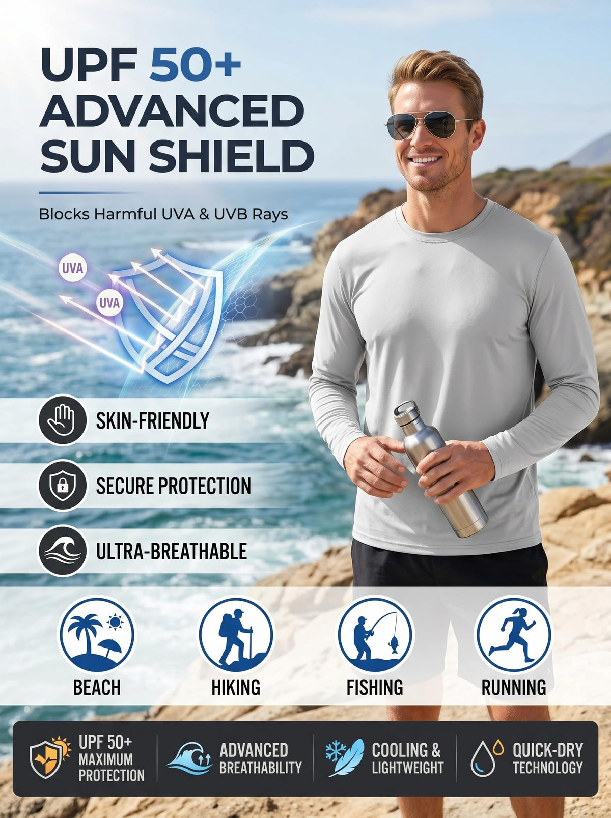 OYGSieg 6/7 Pack Men's Quick Dry Long Sleeve UPF50+ Sun Shirts