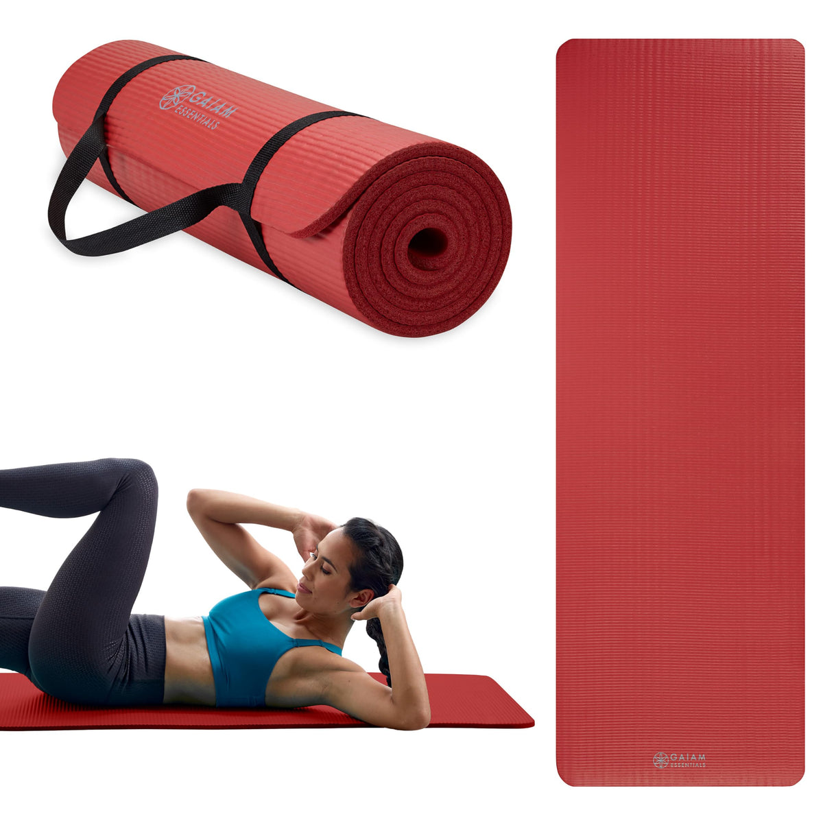 Gaiam Thick Yoga Mat, Exercise & Fitness Mat with Easy-Cinch Carrying Strap