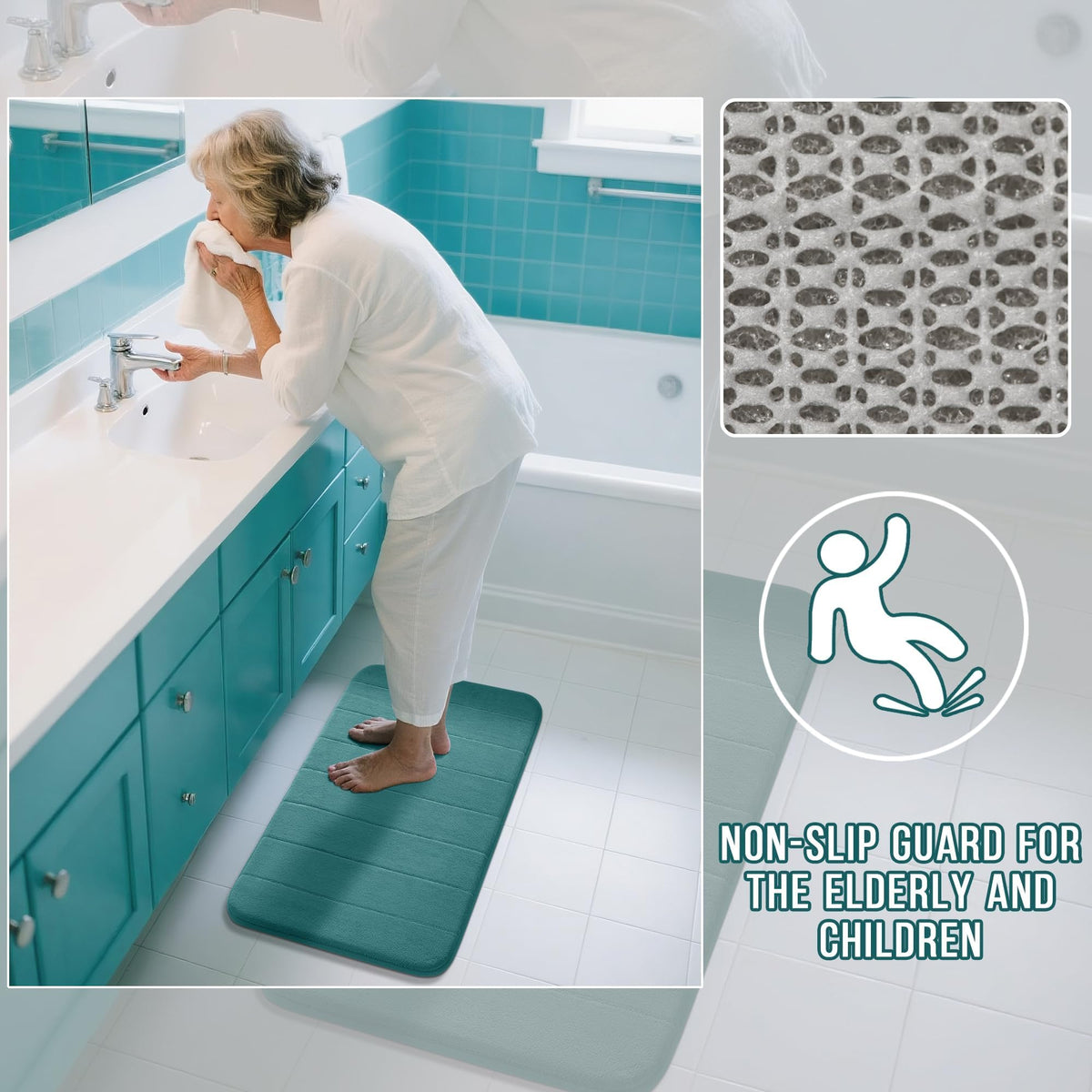 Yimobra Memory Foam Bath Mat Set 3 Pieces- Super Soft Absorbent Quick Dry Bathroom Rug Sets, Machine Washable Non Slip Floor Carpet for Tub Shower, Vanity & Toilet Base, Gray
