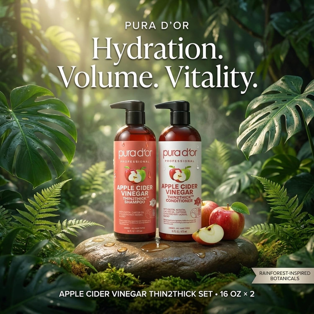 PURA D'OR Apple Cider Vinegar Shampoo & Conditioner Clarifying Set, 16oz x2