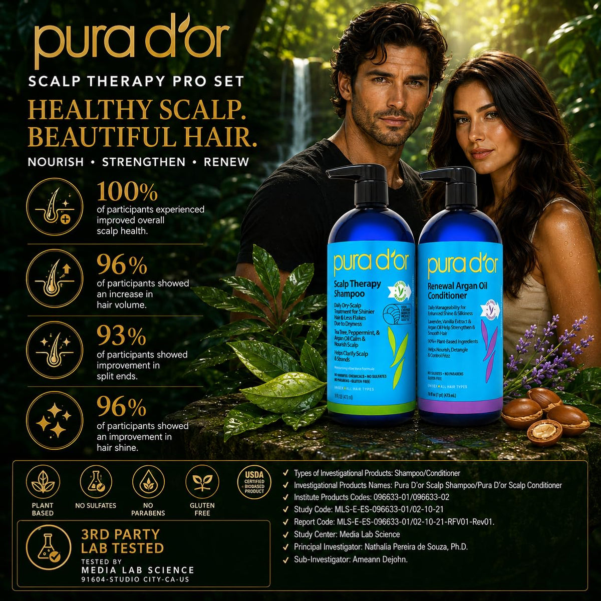 PURA D'OR Apple Cider Vinegar Shampoo & Conditioner Clarifying Set, 16oz x2