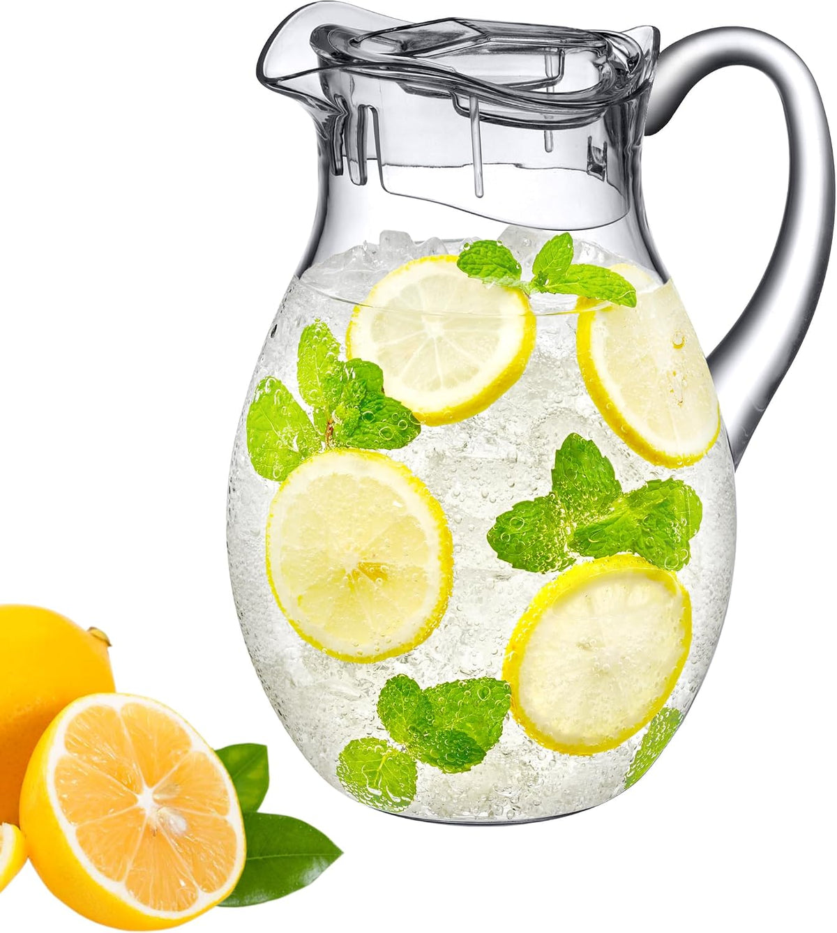 Bubbly - Plastic Pitcher (64 oz, 2 Quart), Clear Water Pitcher with Lid, Fridge Jug, BPA-Free, Shatter-Proof, Great for Iced Tea, Sangria, Lemonade, Juice, Milk, and More